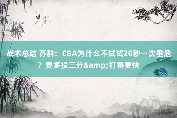 战术总结 苏群：CBA为什么不试试20秒一次垂危？要多投三分&打得更快