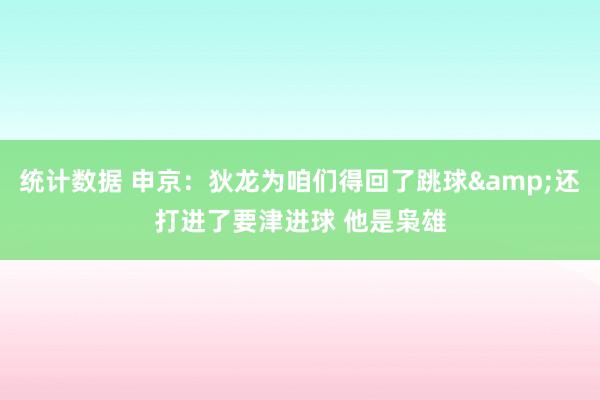 统计数据 申京：狄龙为咱们得回了跳球&还打进了要津进球 他是枭雄