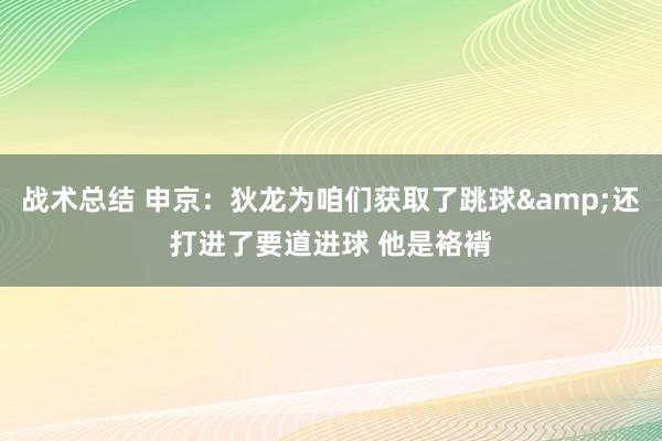 战术总结 申京：狄龙为咱们获取了跳球&还打进了要道进球 他是袼褙