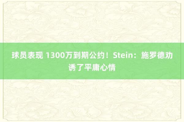 球员表现 1300万到期公约！Stein：施罗德劝诱了平庸心情