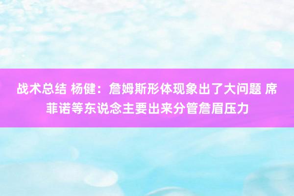 战术总结 杨健：詹姆斯形体现象出了大问题 席菲诺等东说念主要出来分管詹眉压力