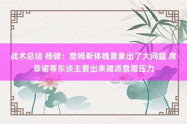 战术总结 杨健：詹姆斯体魄景象出了大问题 席菲诺等东谈主要出来摊派詹眉压力