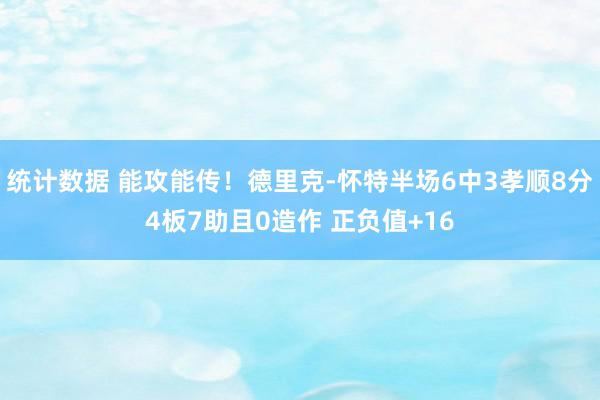 统计数据 能攻能传！德里克-怀特半场6中3孝顺8分4板7助且0造作 正负值+16