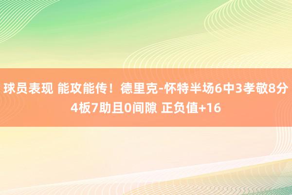 球员表现 能攻能传！德里克-怀特半场6中3孝敬8分4板7助且0间隙 正负值+16